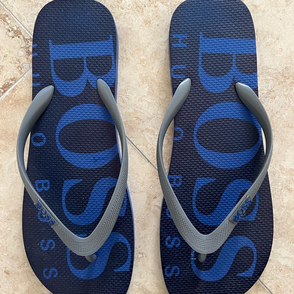 BOSS Italian-made Flip-Flops with branded strap  Size 12 Blue